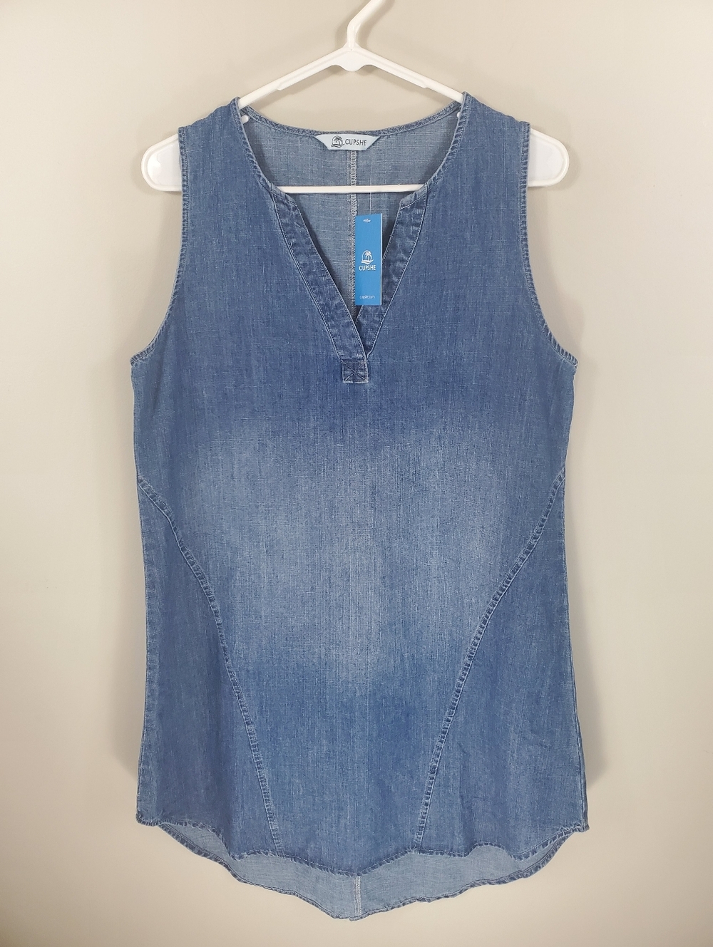 NWT Cupshe Size L Sleeveless V Neck Everyday Denim Mini Dress